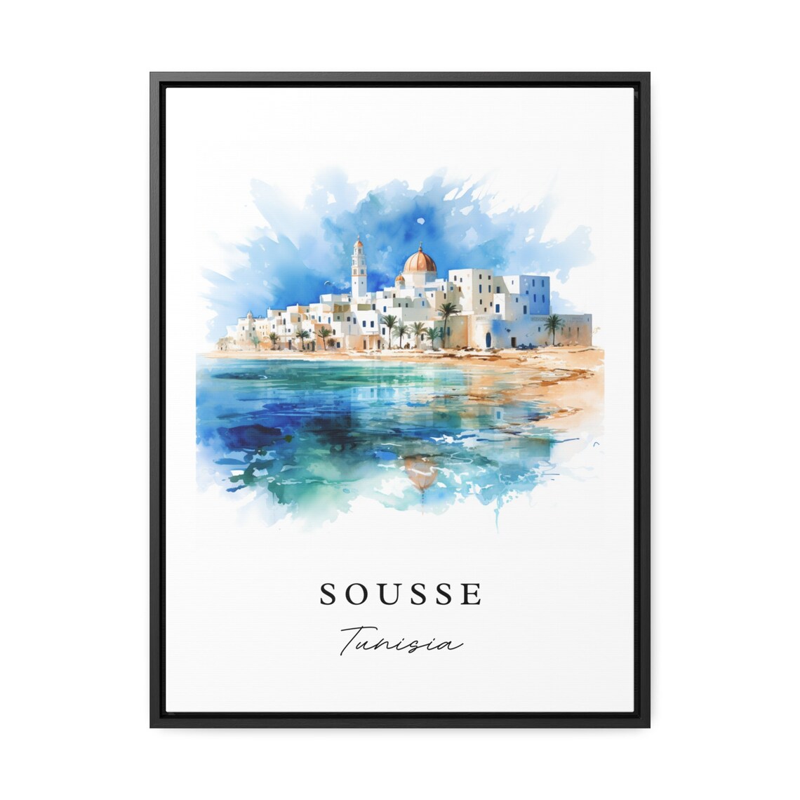 Sousse Tunisia Watercolor White Medina Coastal Town Travel Poster - Image 2