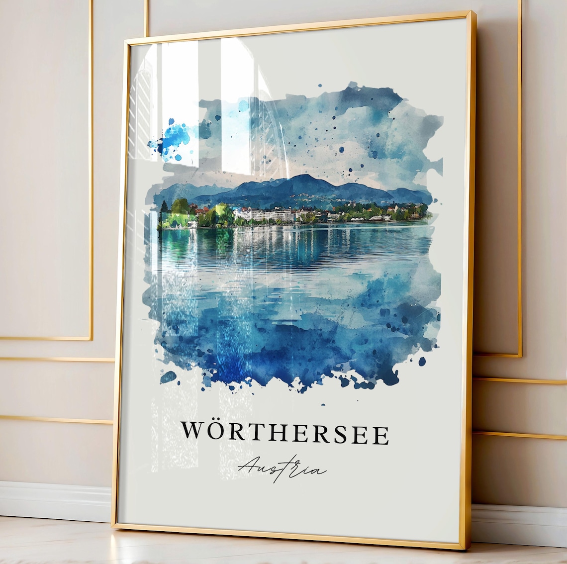 Worthersee Austria Alpine Lake Mountains Watercolor Travel Poster - Image 4
