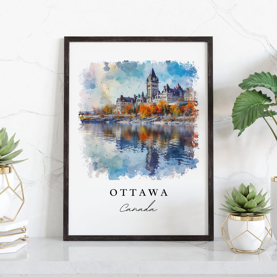 Ottawa Canada Parliament Hill Autumn Watercolor Travel Poster - Image 2