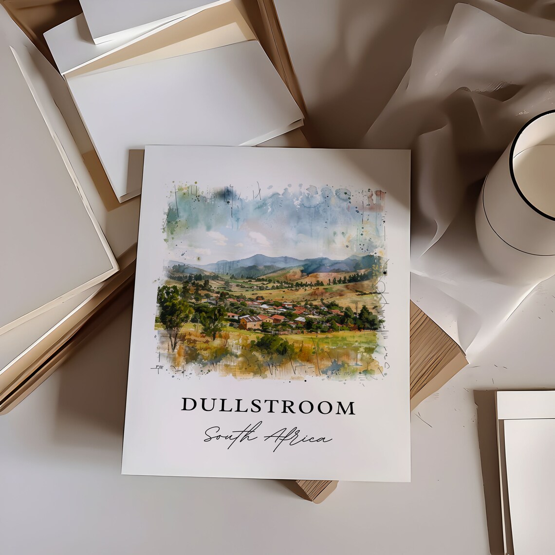 Dullstroom South Africa Highland Valley Town Watercolor Poster - Image 6