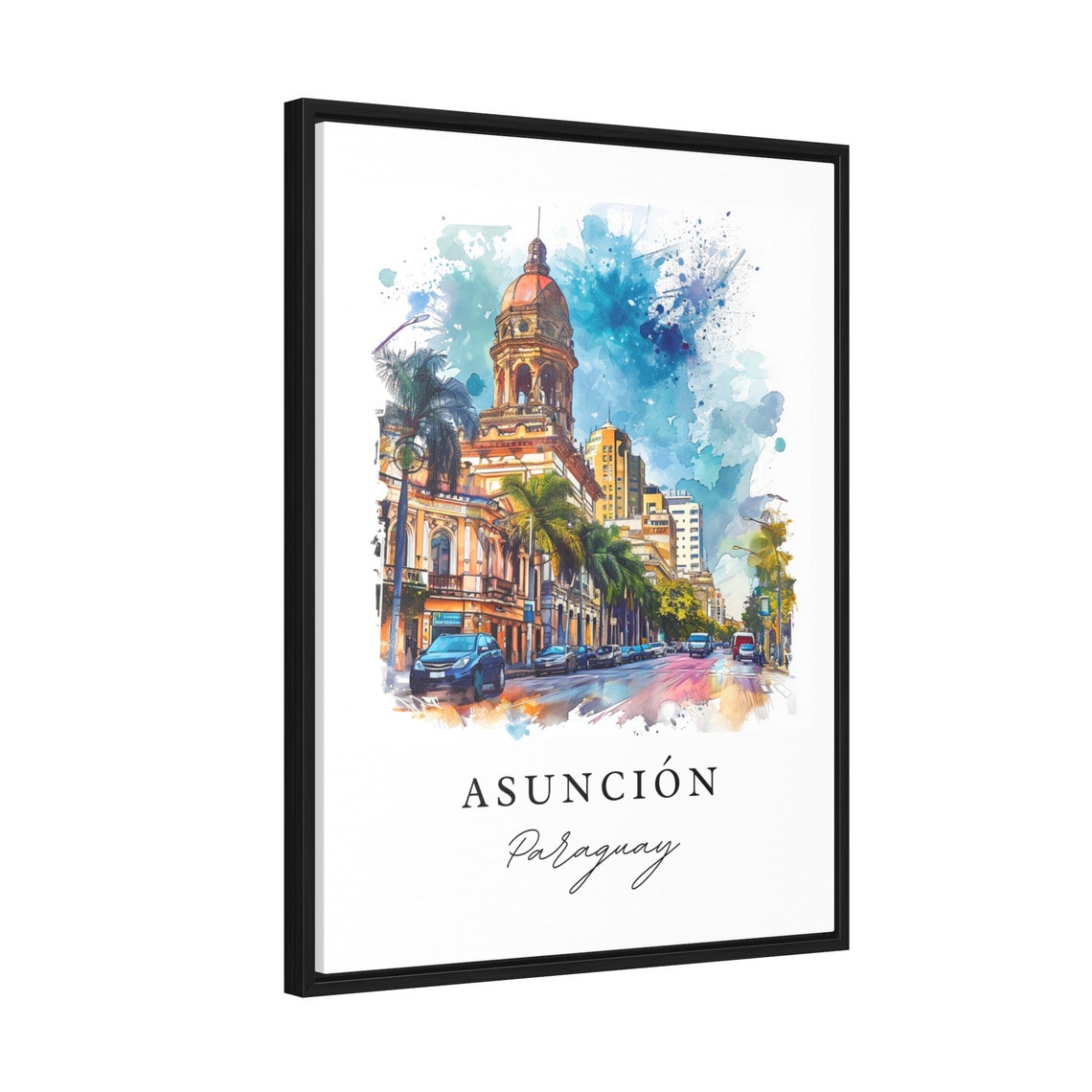 Asuncion Paraguay Historic Tower Watercolor Street Scene Poster - Image 2