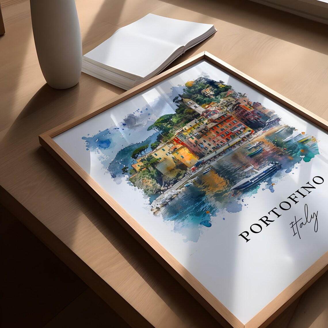 Portofino Italy Harbor Village Boats Watercolor Travel Poster - Image 5