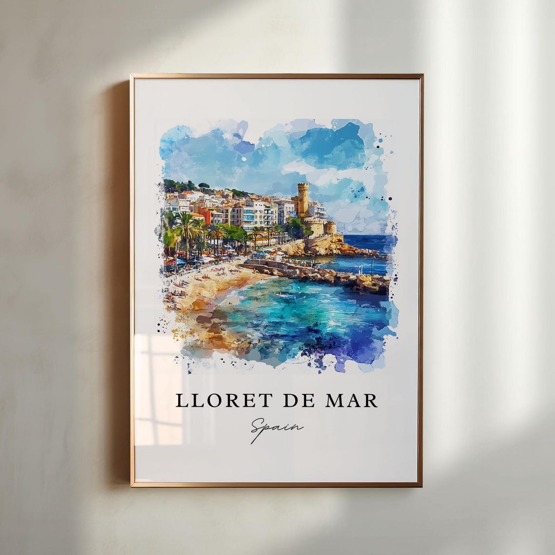 Lloret de Mar Spain Beach and Castle Coast Watercolor Poster
