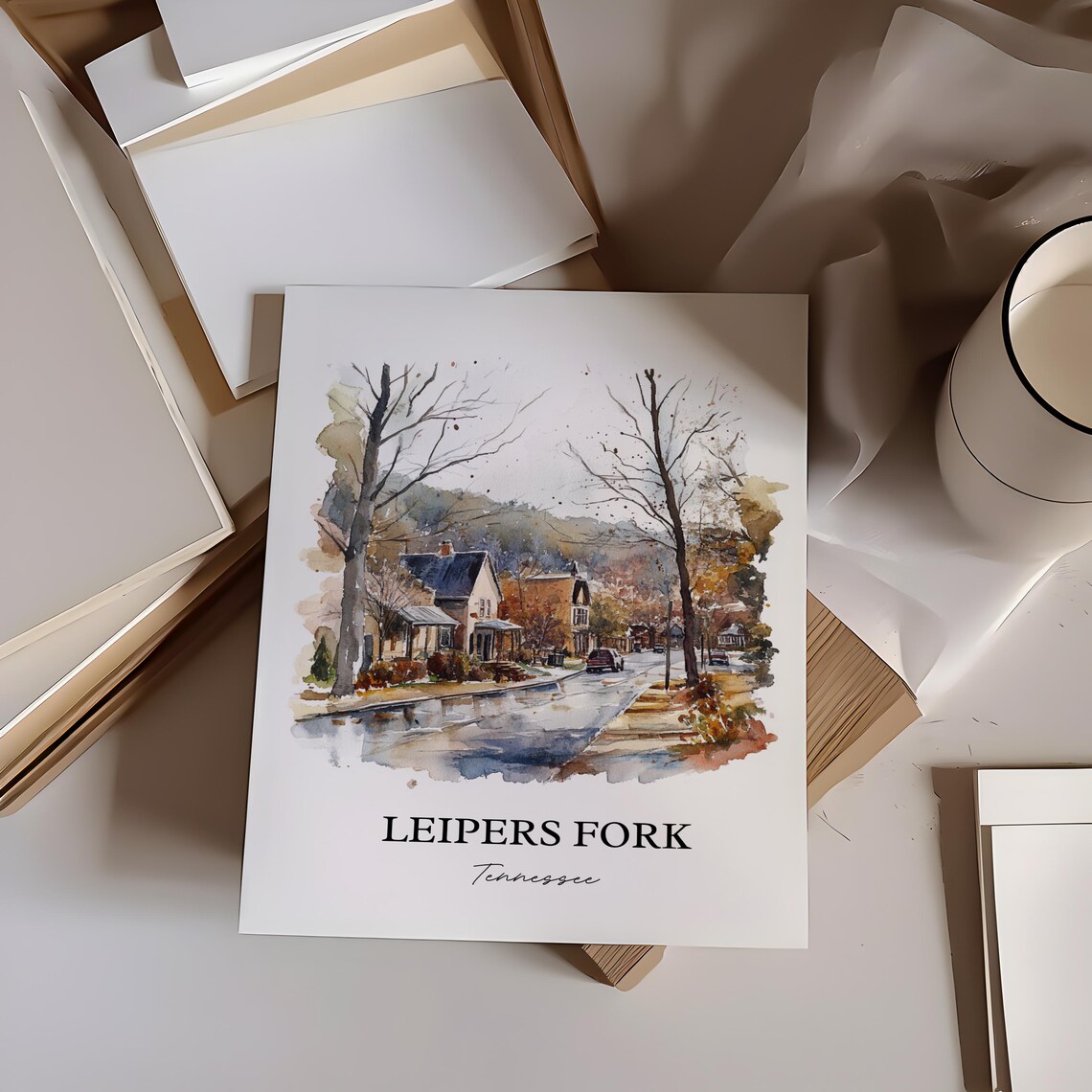 Leipers Fork Tennessee Village Street Watercolor Travel Poster - Image 3
