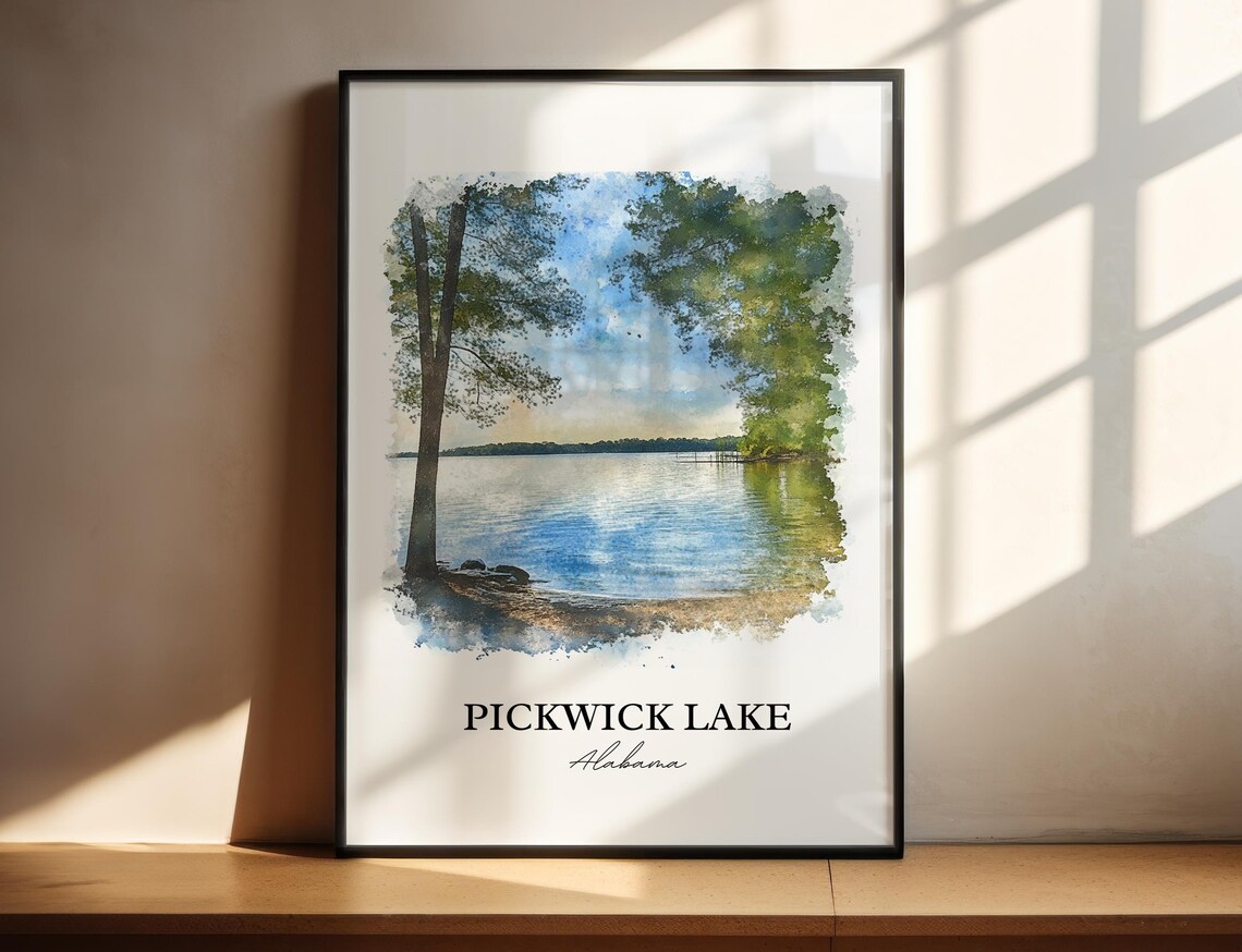 Pickwick Lake Alabama Tall Trees Framing Shore Watercolor Poster