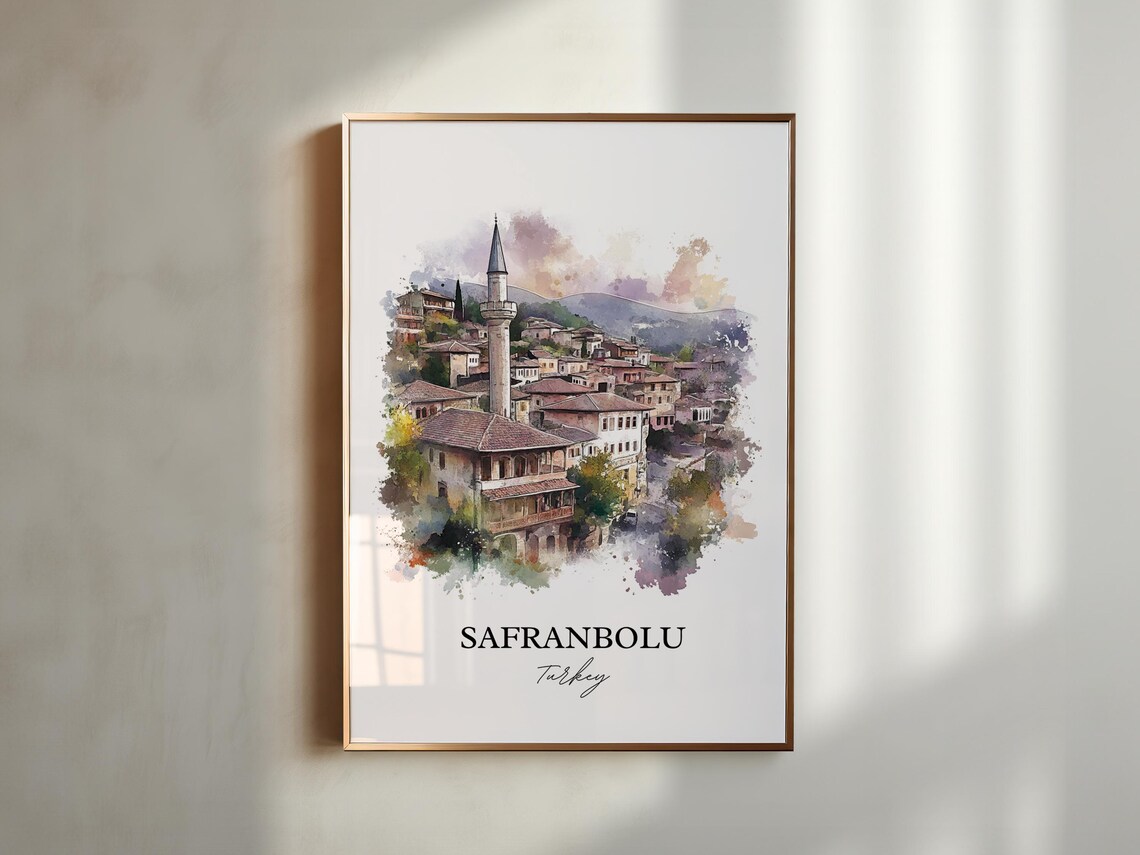 Safranbolu Turkey Watercolor Ottoman Houses Minaret Travel Poster - Image 6