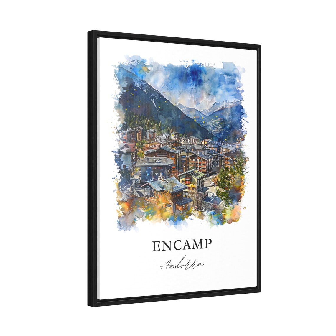 Encamp Andorra Pyrenees Mountain Town Watercolor Travel Poster - Image 2