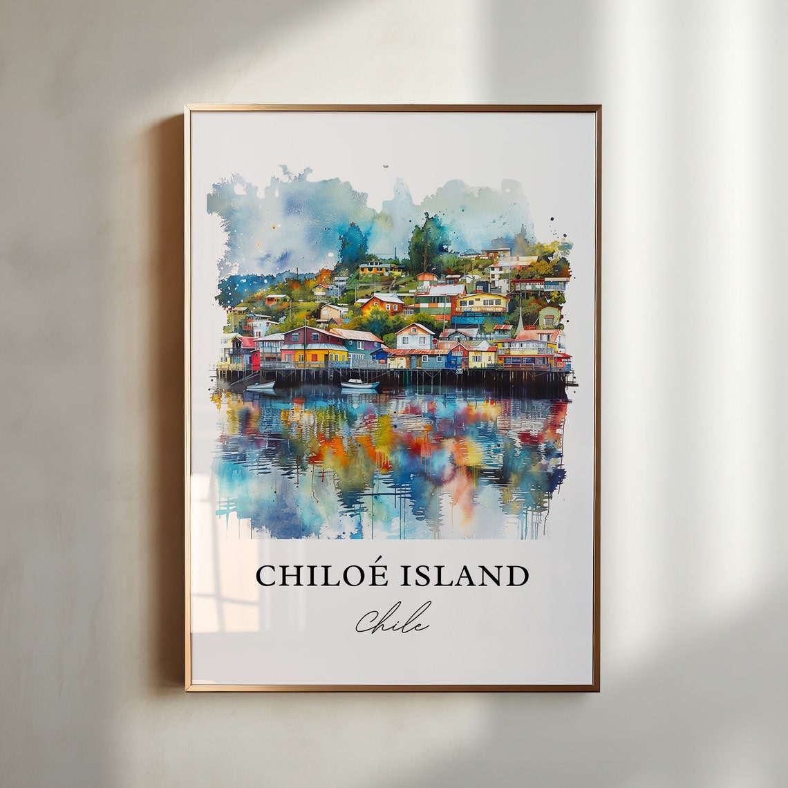 Chiloe Island Wall Art Print Chile Watercolor Travel Poster Housewarming Gift