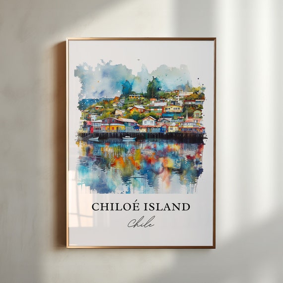 Chiloe Island Wall Art Print Chile Watercolor Travel Poster Housewarming Gift