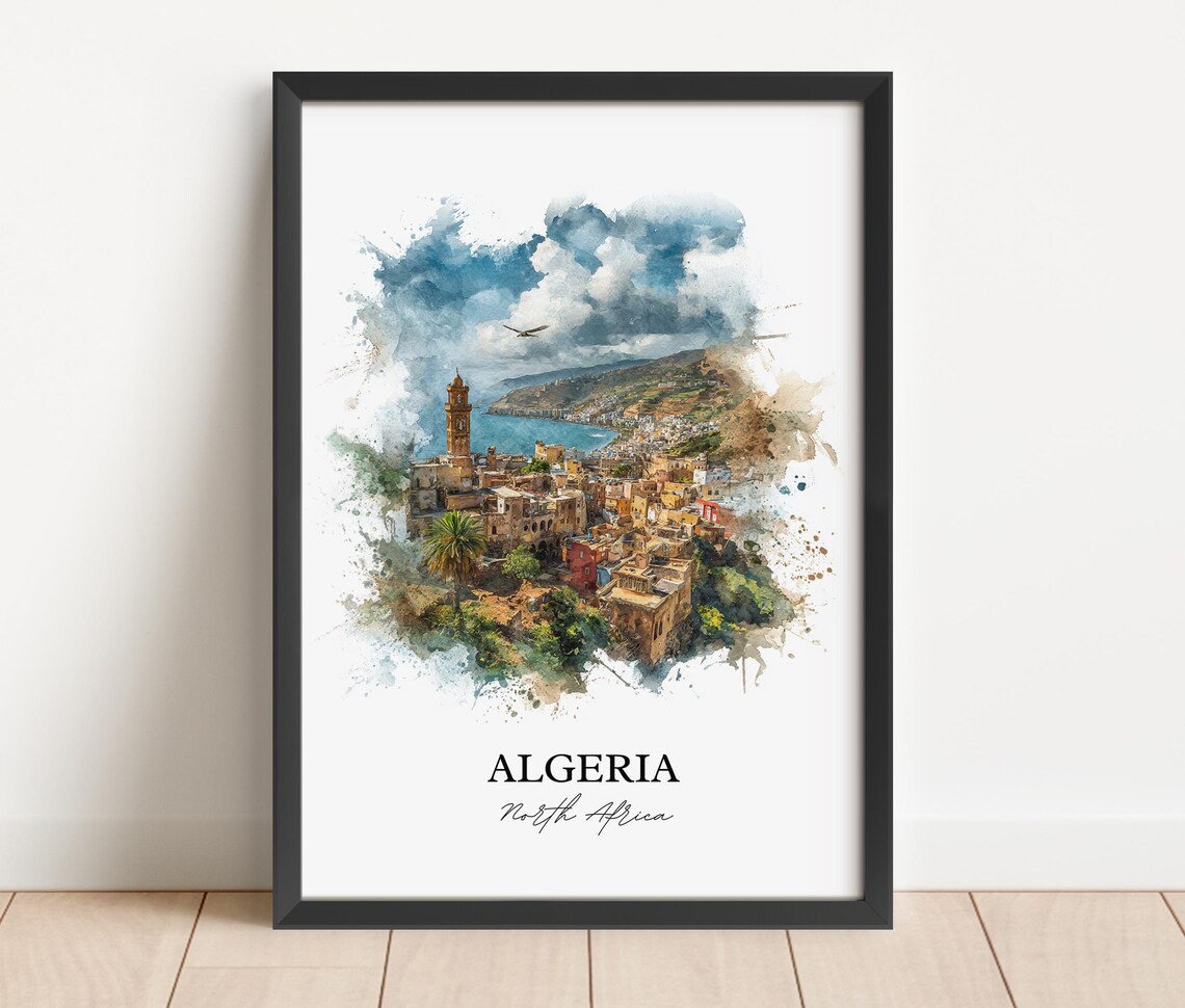 Algeria North Africa Seaside Old Town Watercolor Travel Poster - Image 5