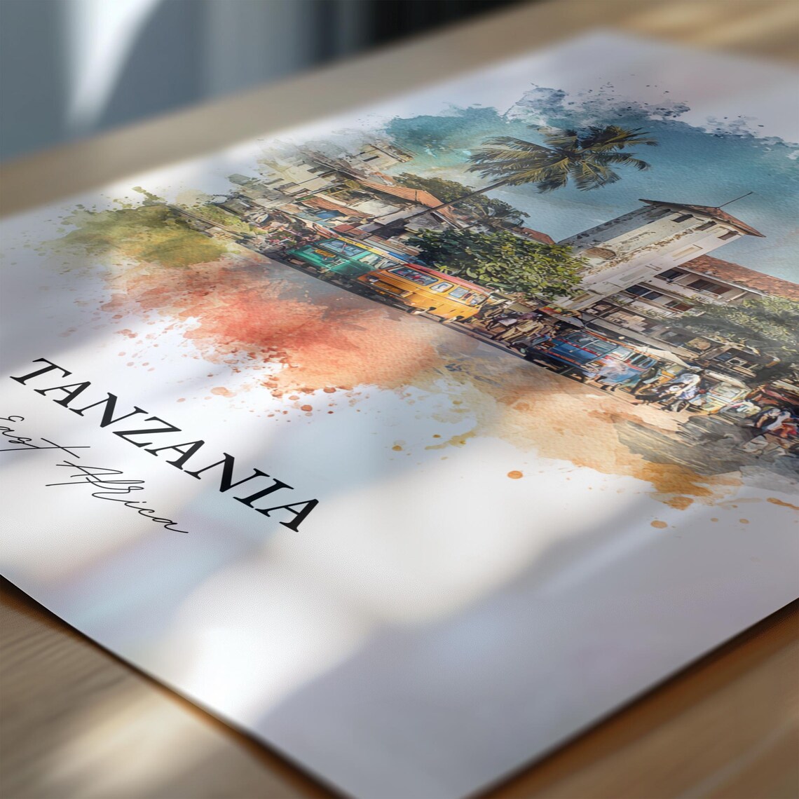 Tanzania East Africa Town Square Busy Watercolor Travel Poster - Image 6