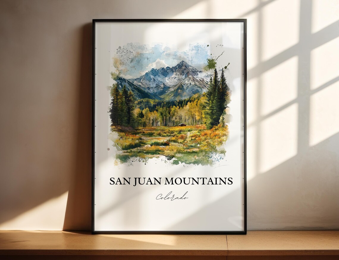 San Juan Mountains Colorado Aspen Valley Watercolor Travel Poster - Image 2