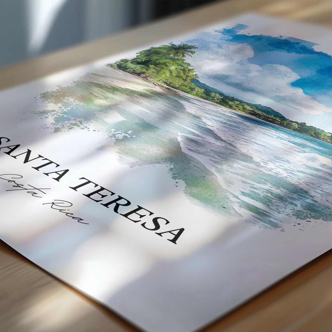 Santa Teresa Costa Rica Blue Surf Beach Town Watercolor Poster - Image 6