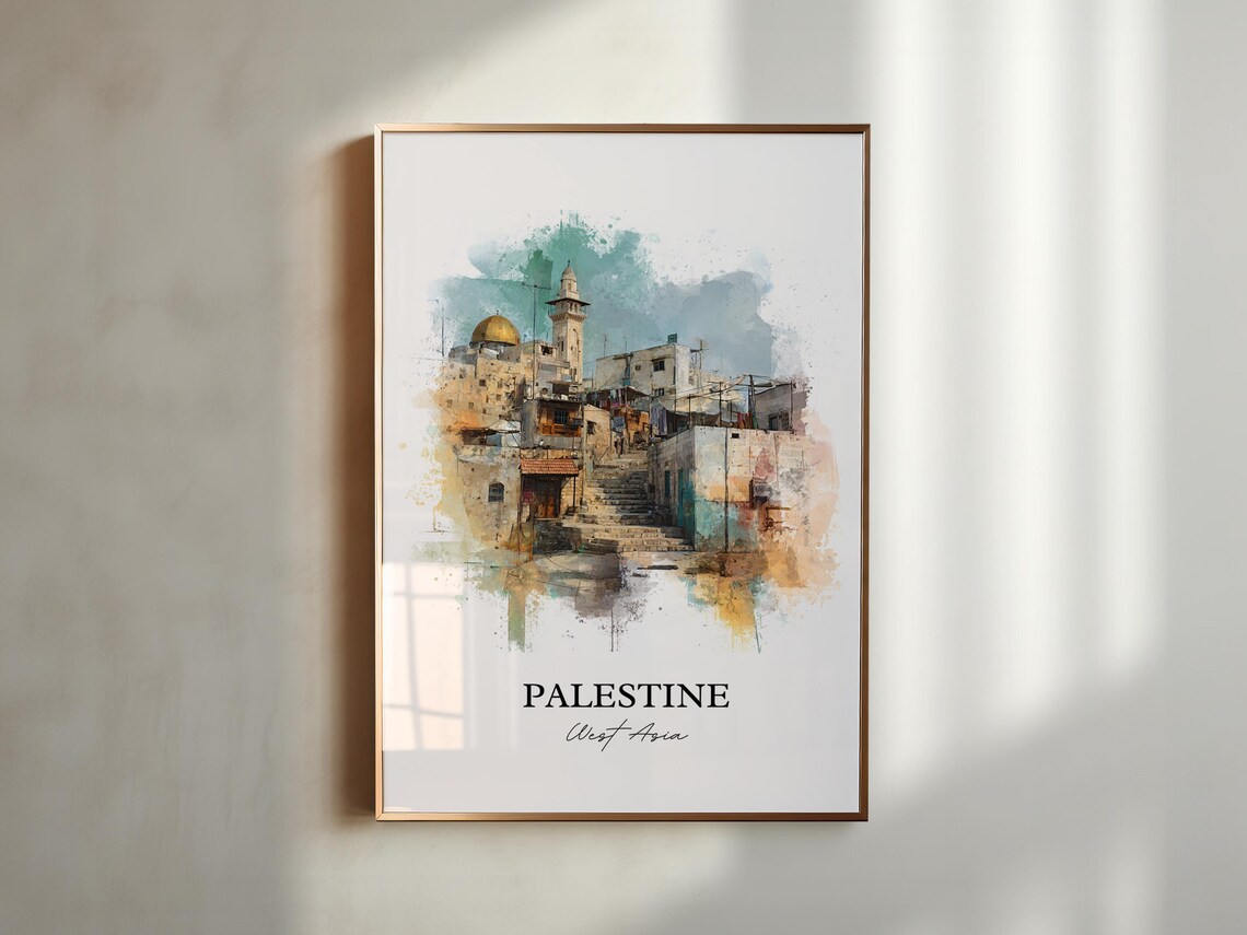 Palestine West Asia Watercolor Old Stone Street Dome Travel Poster - Image 6