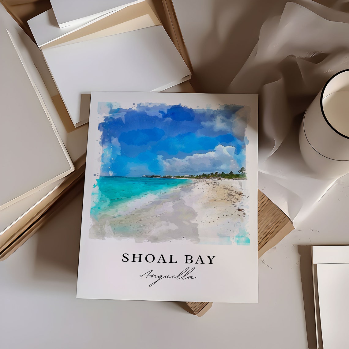 Shoal Bay Anguilla Watercolor Turquoise Beach Paradise Poster - Image 6