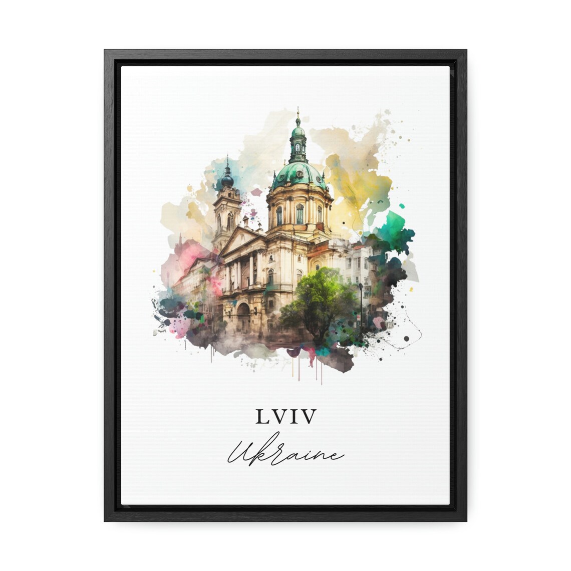 Lviv Ukraine Green Domed Cathedral Watercolor Art Travel Poster - Image 2