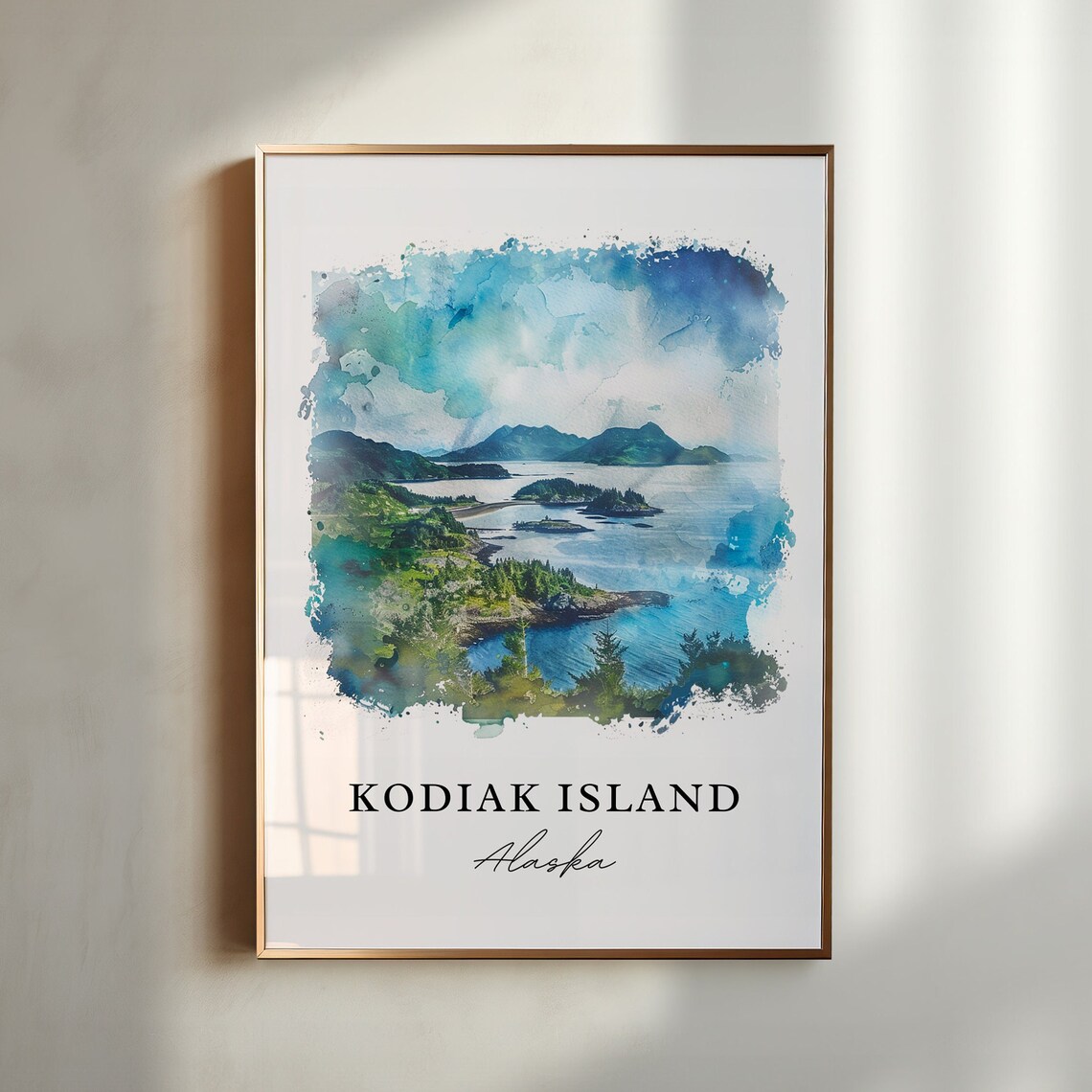 Kodiak Island Alaska Watercolor Coastal Fjord Mountain Scenery Poster