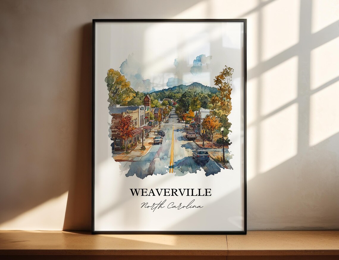 Weaverville North Carolina Main Street Watercolor Travel Gift Poster