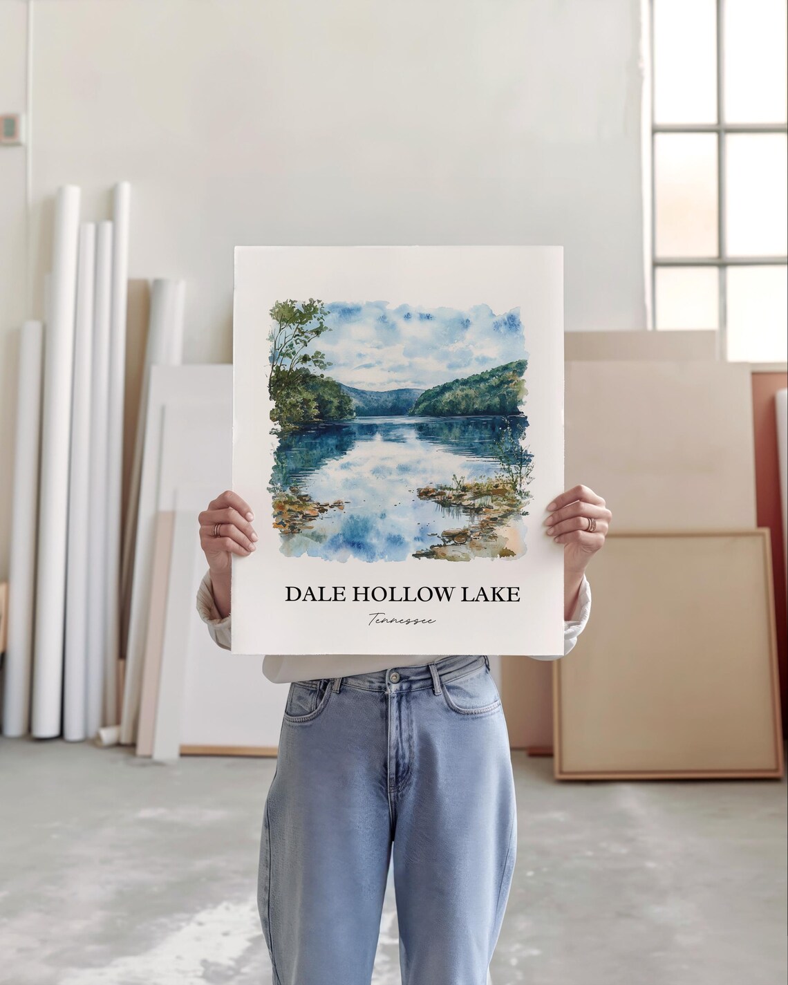 Dale Hollow Lake Tennessee Scenic Calm Cove Watercolor Poster - Image 4