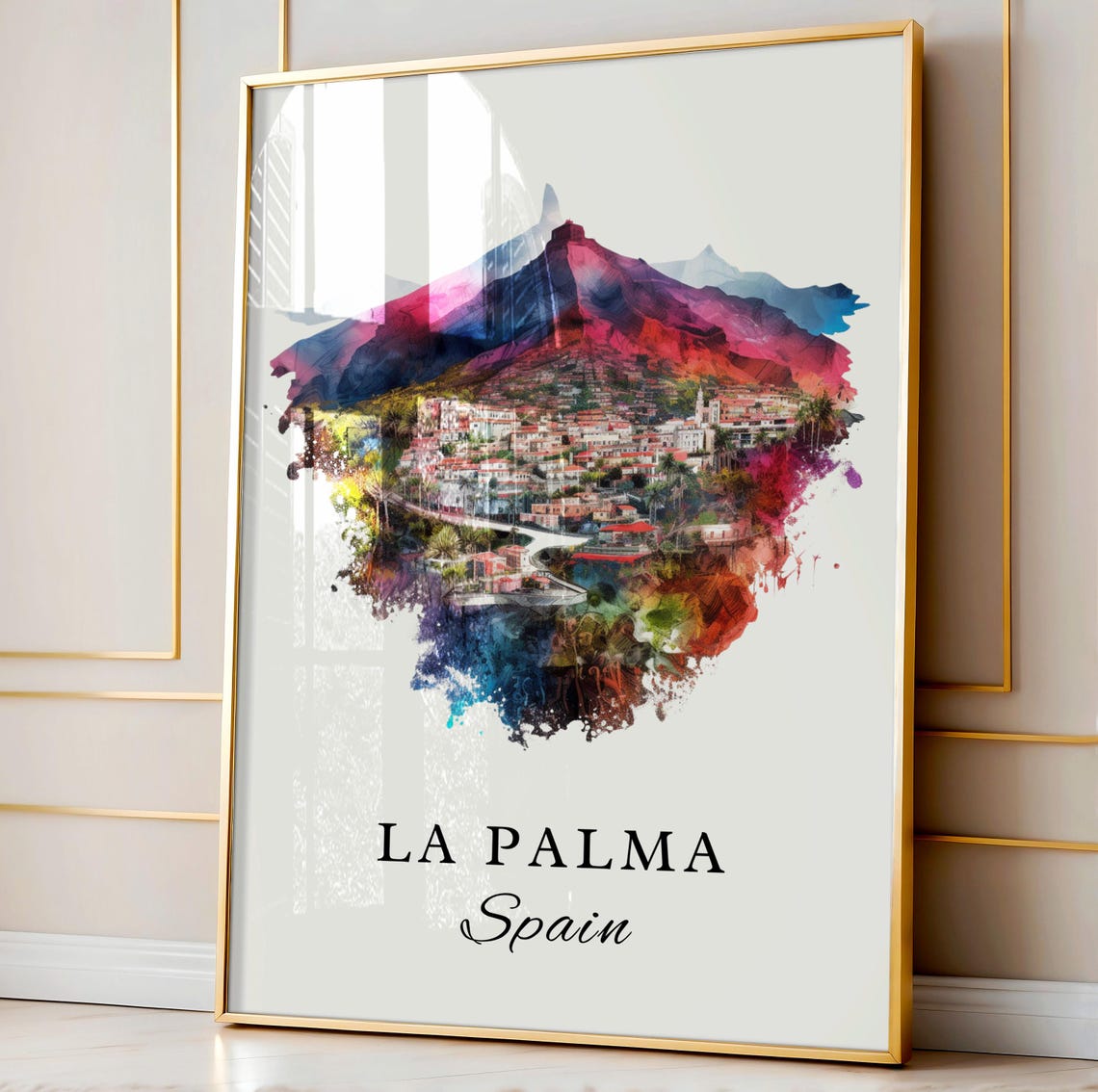 La Palma Spain Canary Islands Volcanic Coast Watercolor Poster