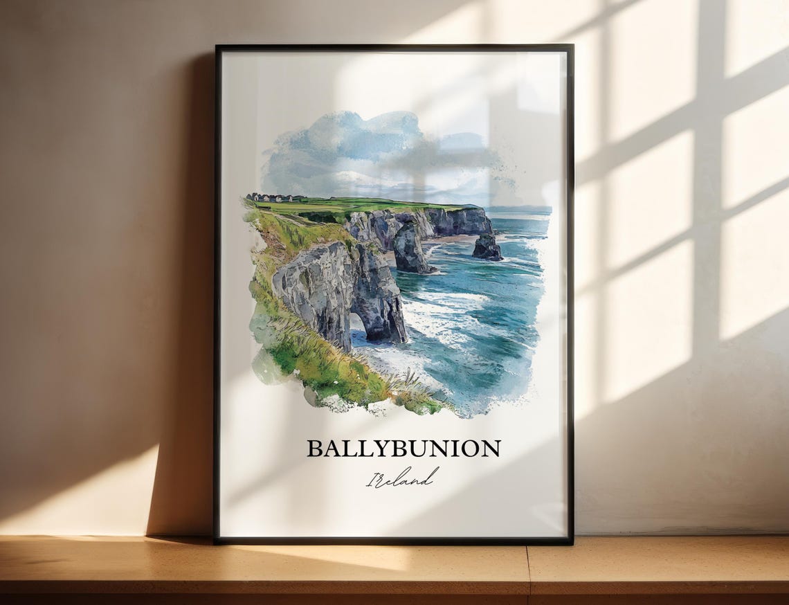 Ballybunion Ireland Sea Cliffs Watercolor Coastal Landscape Art Poster