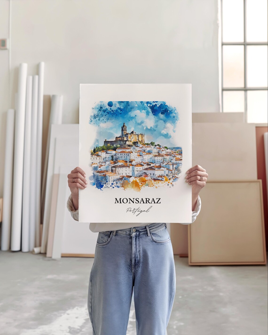 Monsaraz Portugal Alentejo Hilltop Village Watercolor Poster - Image 4