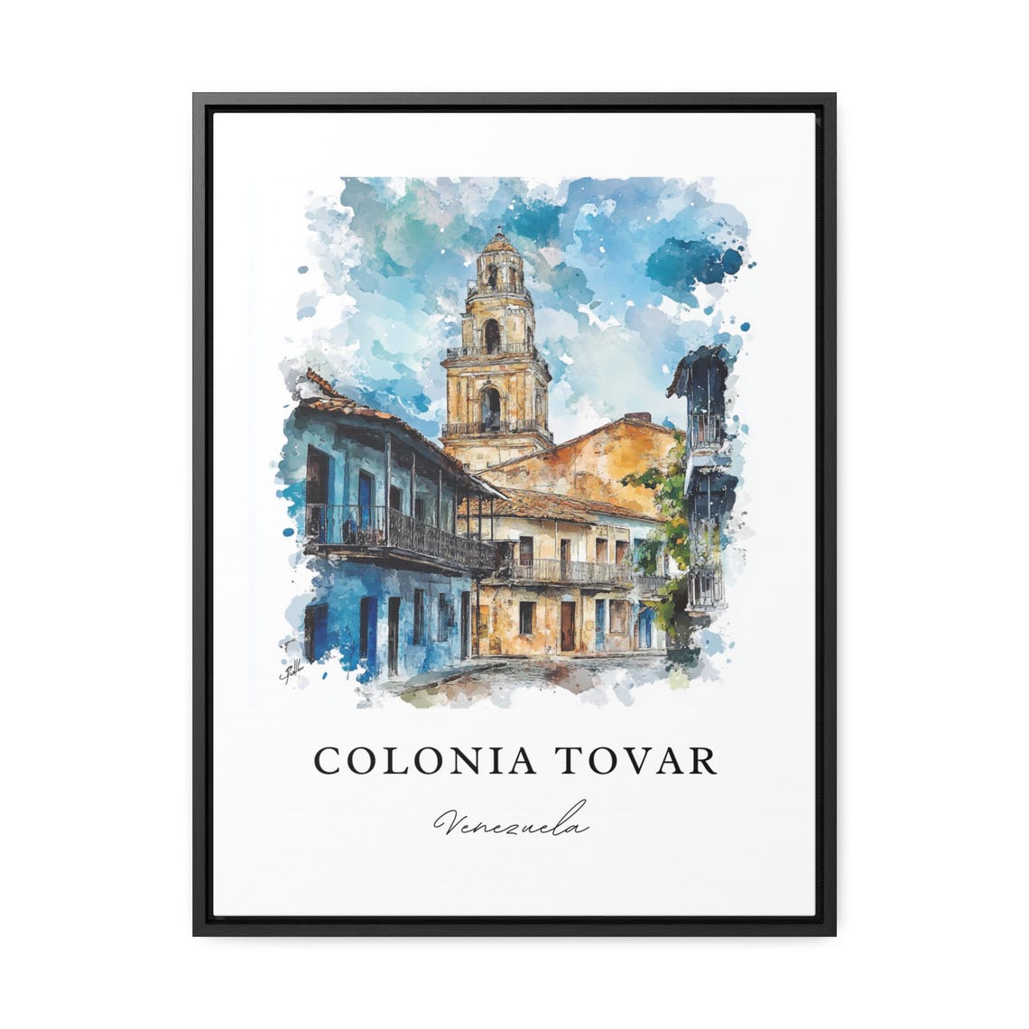Colonia Tovar Venezuela Watercolor Colonial Bell Tower Poster - Image 2