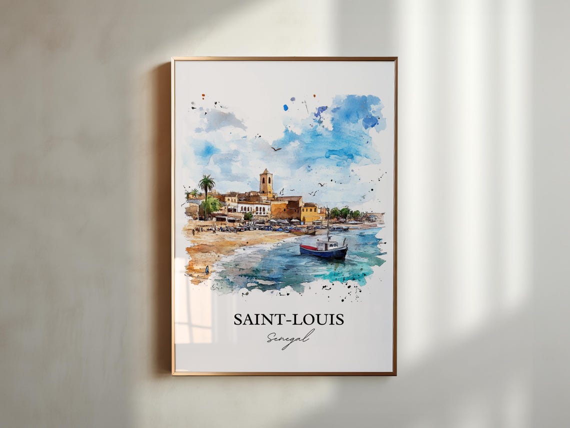 Saint Louis Senegal Beach Fishing Boats Watercolor Art Poster - Image 6
