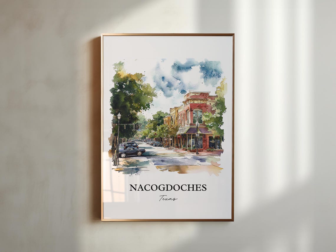 Nacogdoches Texas Historic Downtown Watercolor City Travel Poster - Image 2
