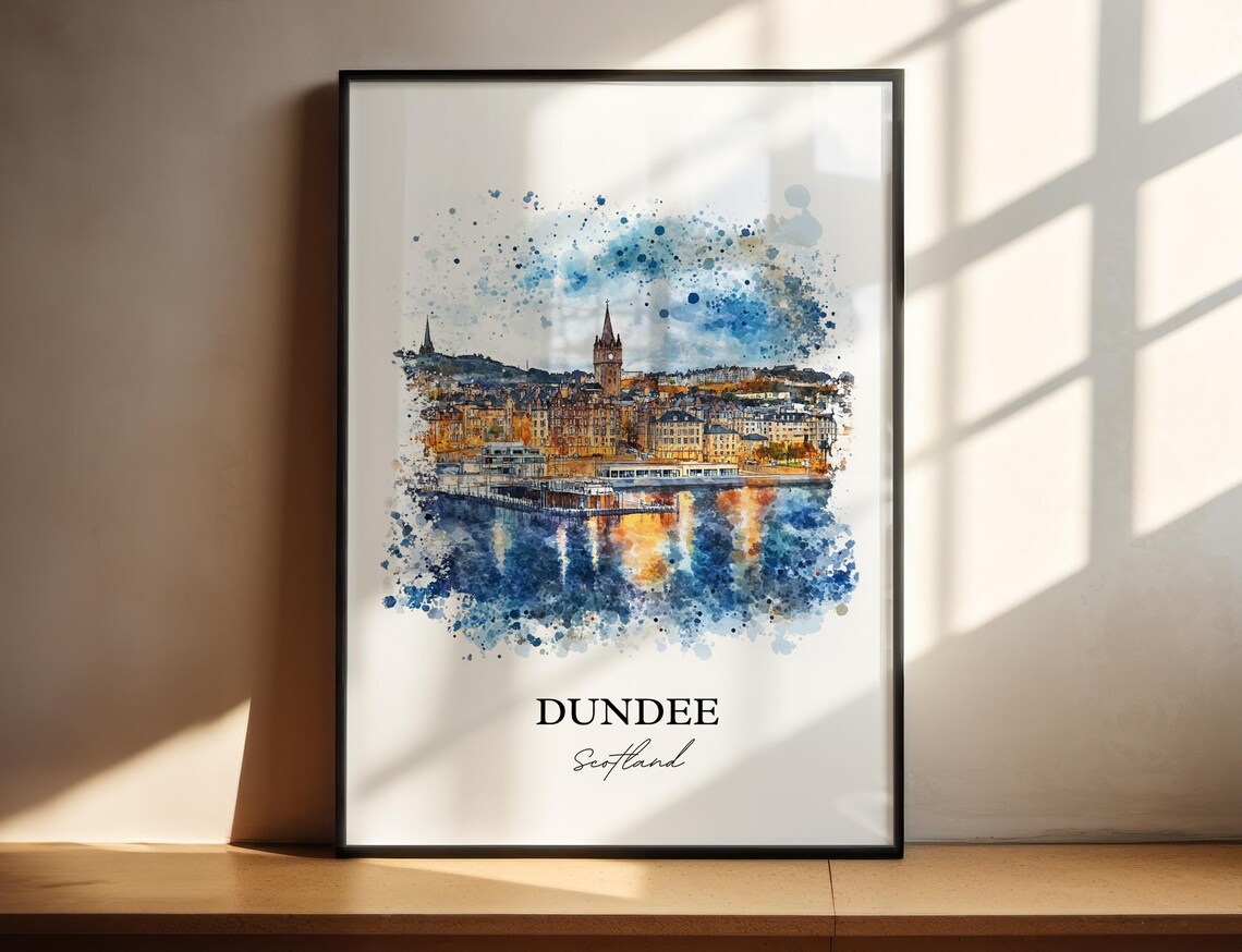 Dundee Scotland Harbor Watercolor Cityscape Skyline Travel Art Poster