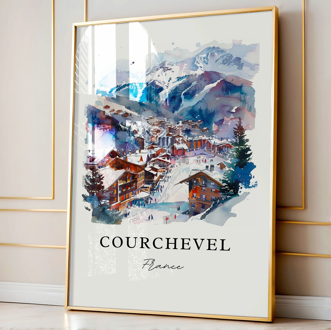 Courchevel France Watercolor Alpine Ski Resort Winter Snow Poster - Image 3