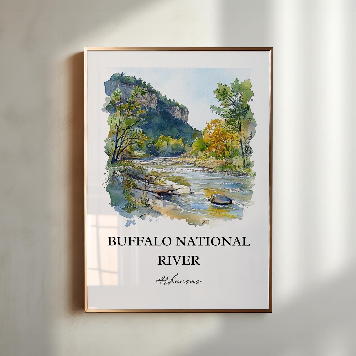 Buffalo National River Arkansas Watercolor River Bluffs Travel Poster