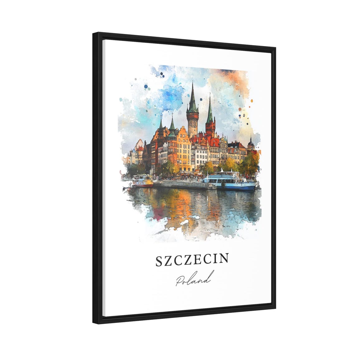 Szczecin Poland Riverside Old Town Watercolor Cityscape Poster - Image 2