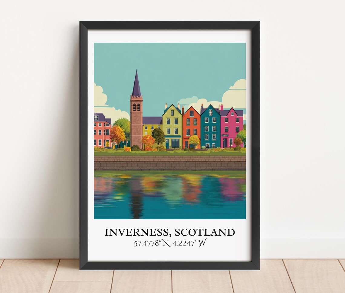 Inverness Scotland Riverside Houses Church Spire Retro Travel Poster - Image 5