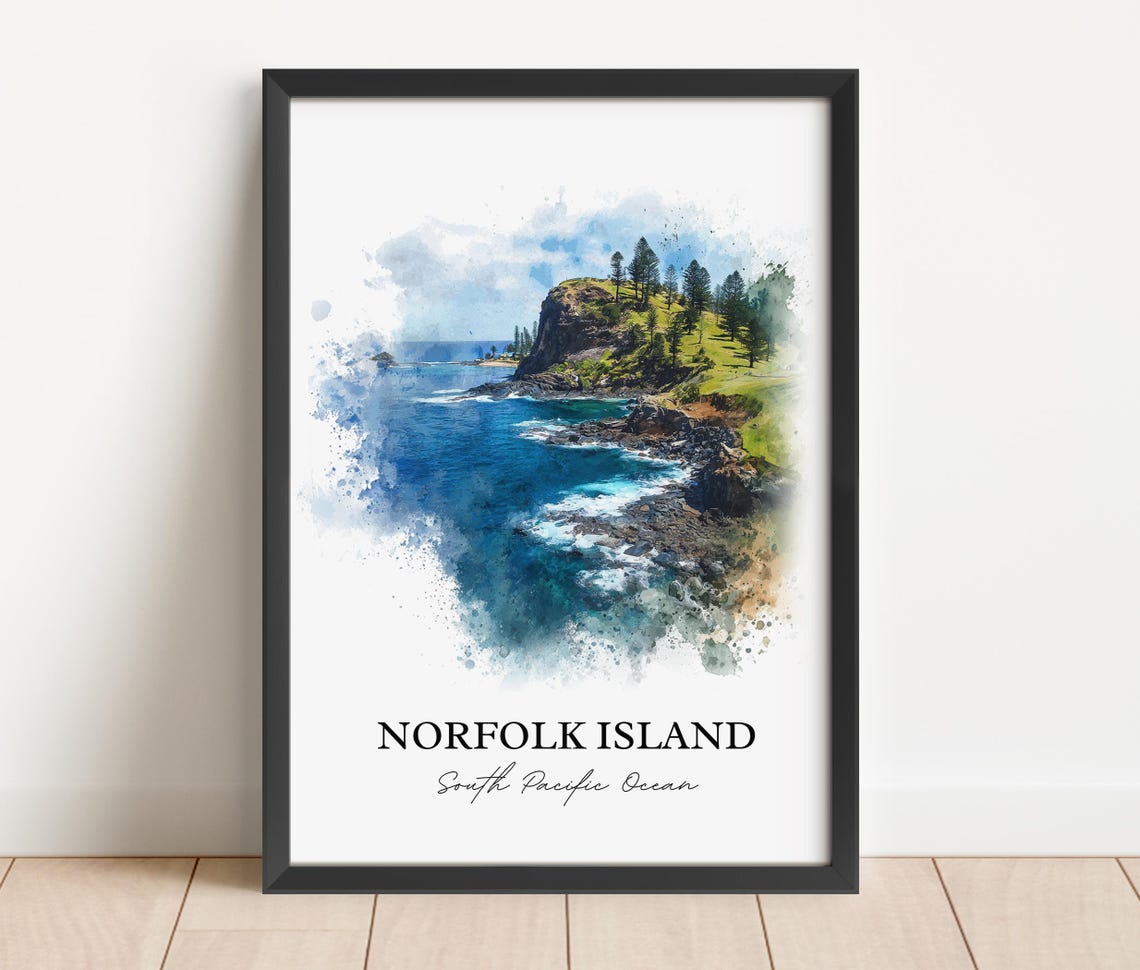 Norfolk Island South Pacific Ocean Cliffs Headland Watercolor Poster - Image 3