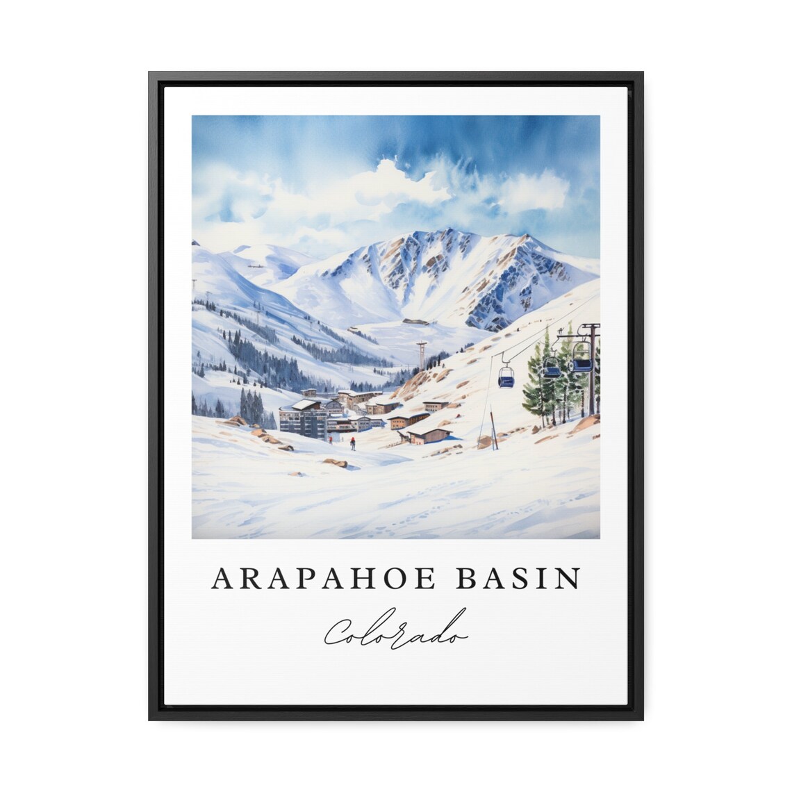 Arapahoe Basin Colorado Ski Slopes Chairlift Watercolor Poster - Image 3