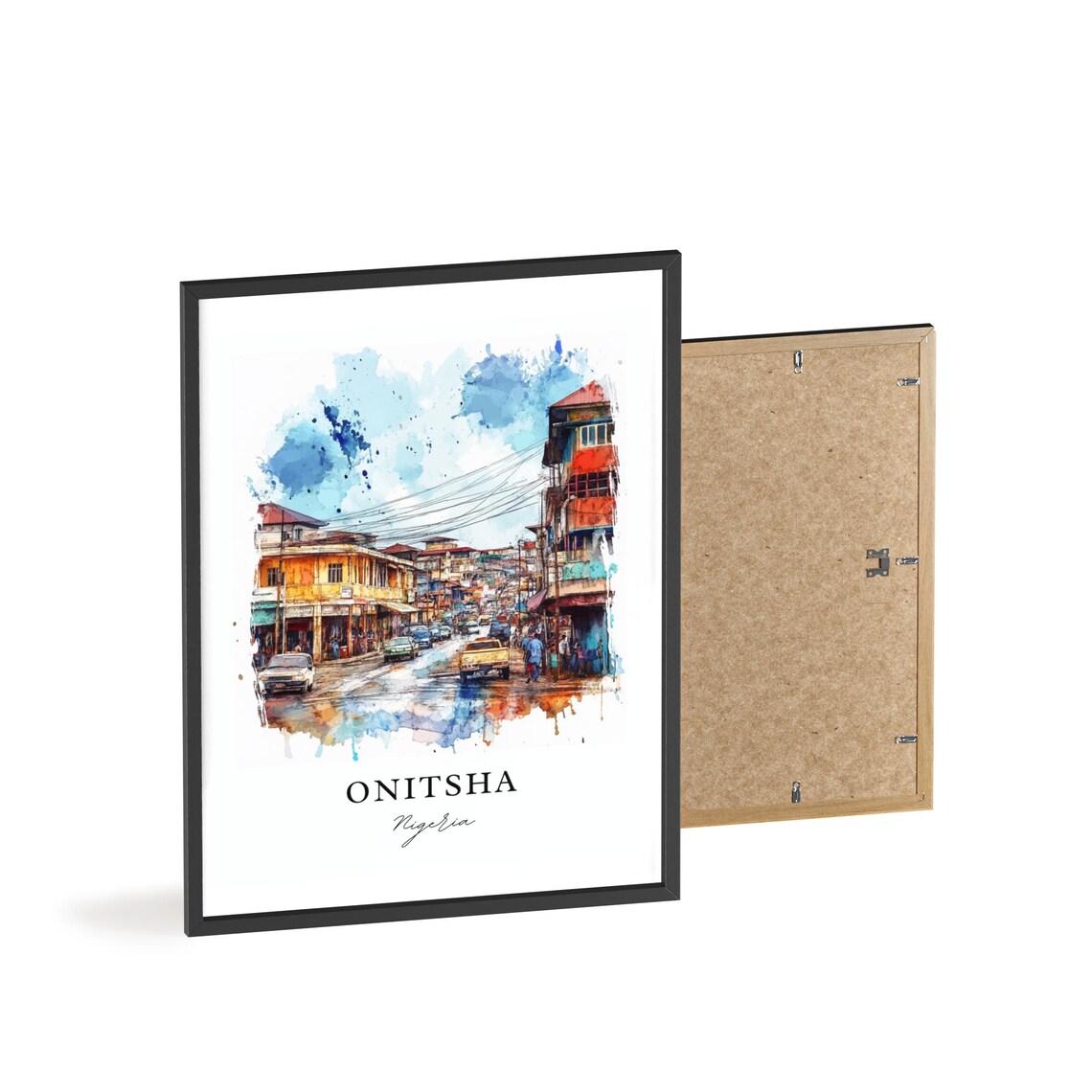 Onitsha Nigeria Watercolor Busy Market Street Scene Travel Poster - Image 2