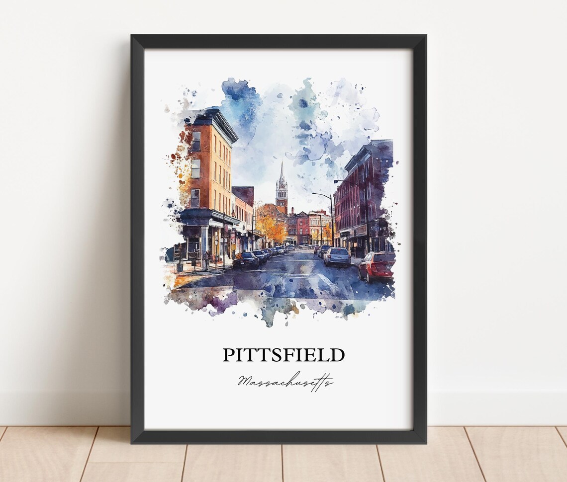 Pittsfield Massachusetts Downtown Street Watercolor Art Poster - Image 6