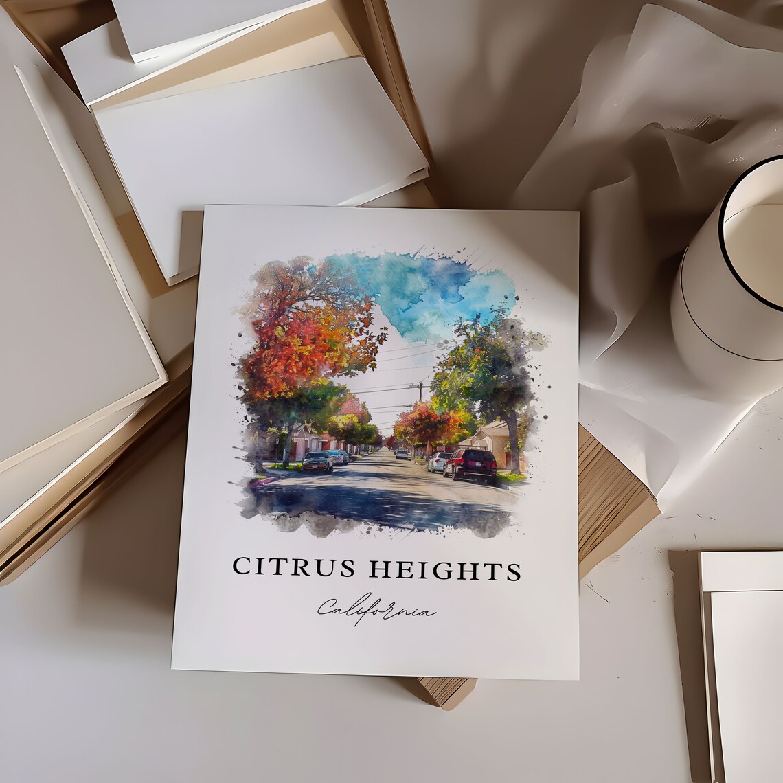 Citrus Heights California Watercolor Tree Lined Street Poster - Image 6