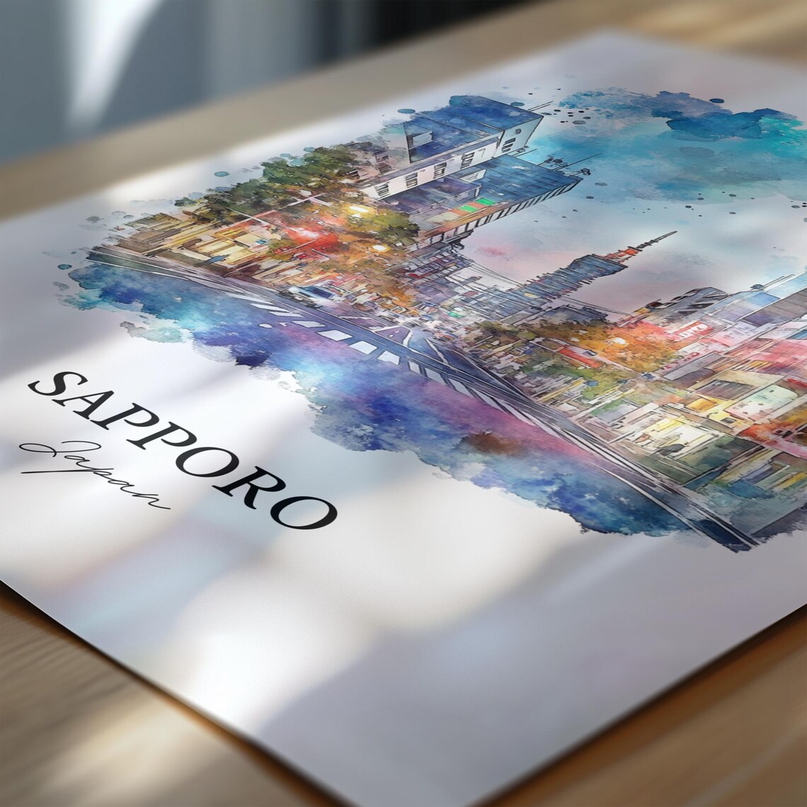 Sapporo Japan Watercolor City Street Tower Landmark View Poster - Image 6