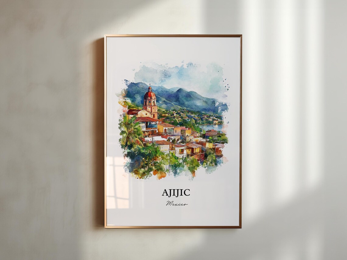 Ajijic Mexico Lake Chapala Church Watercolor Scenic Travel Poster - Image 4