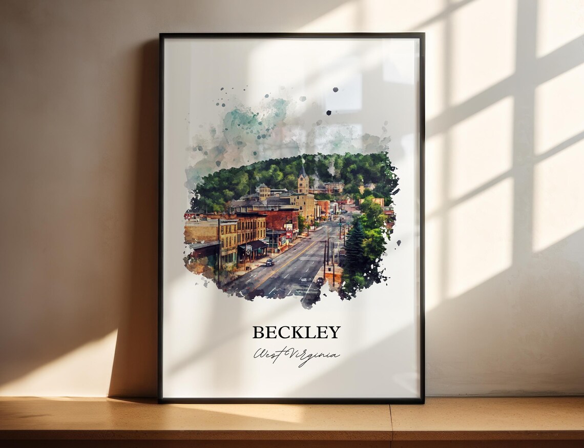 Beckley West Virginia Watercolor Downtown Street Church Steeple Poster