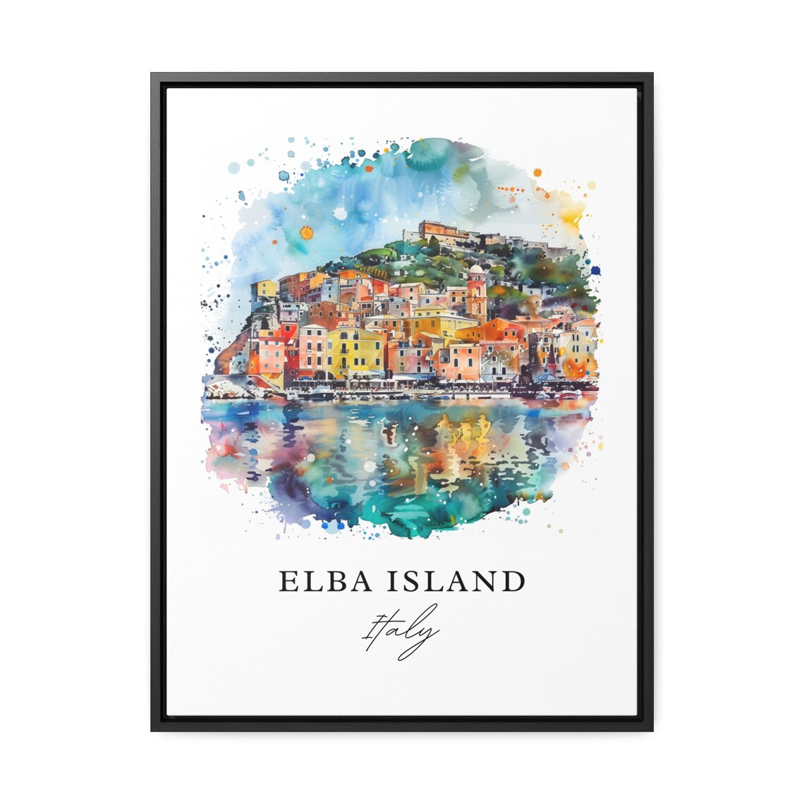 Elba Island Italy Watercolor Colorful Harbor Town Sparkling Poster - Image 3