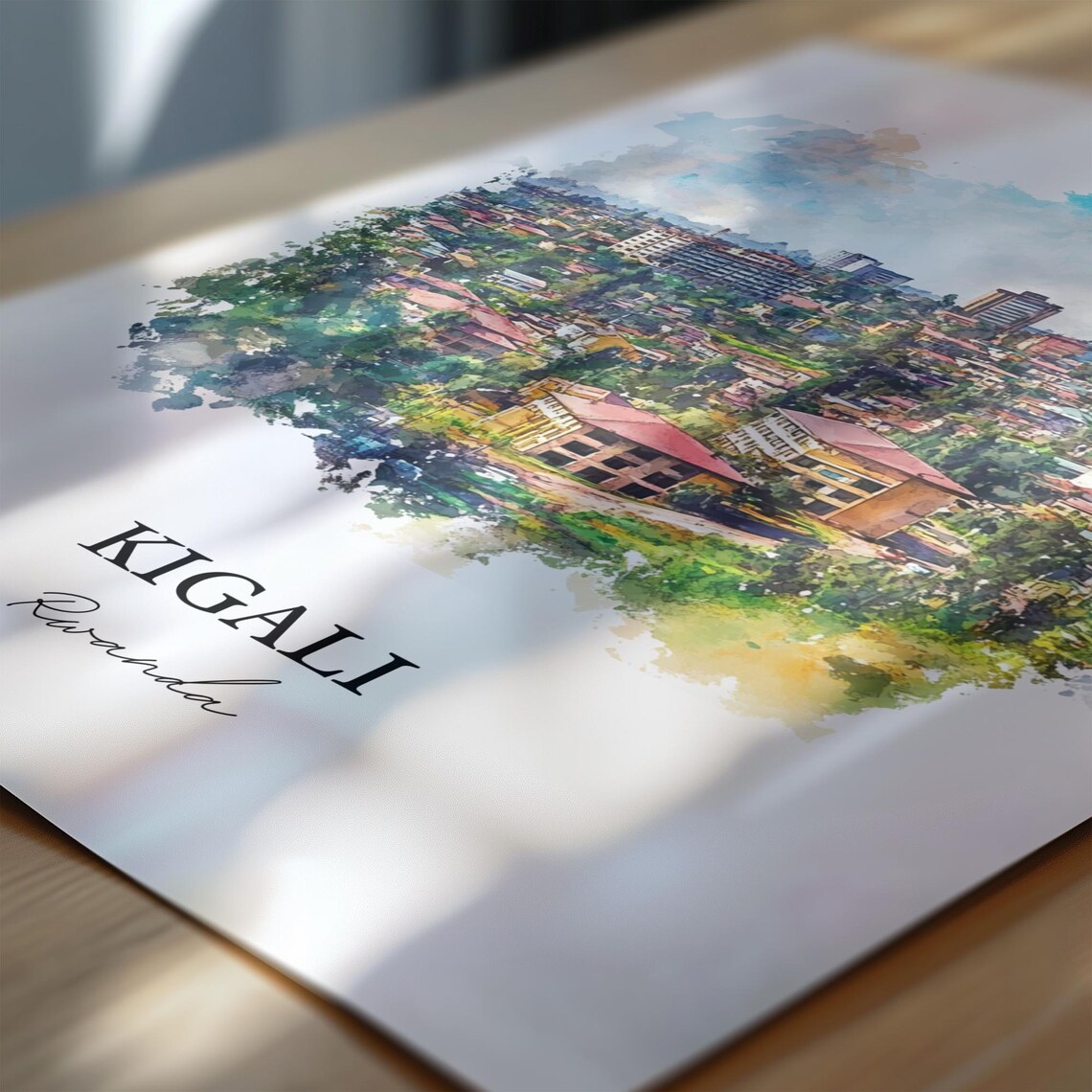 Kigali Rwanda Green Hills City View Watercolor Travel Poster - Image 6