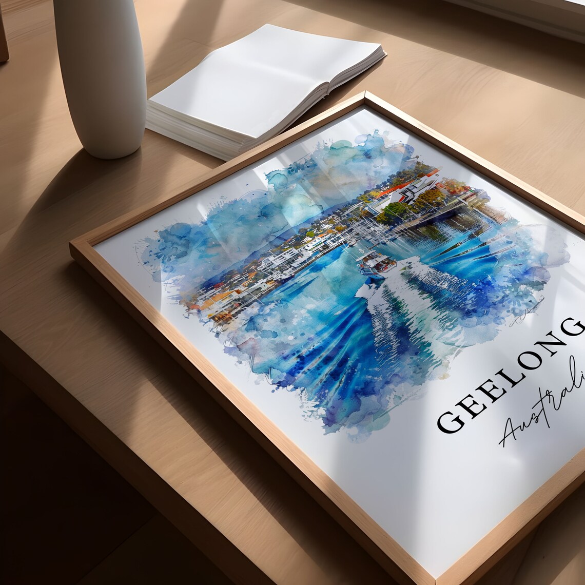Geelong Australia Corio Bay Boat Harbor Watercolor Art Travel Poster - Image 5