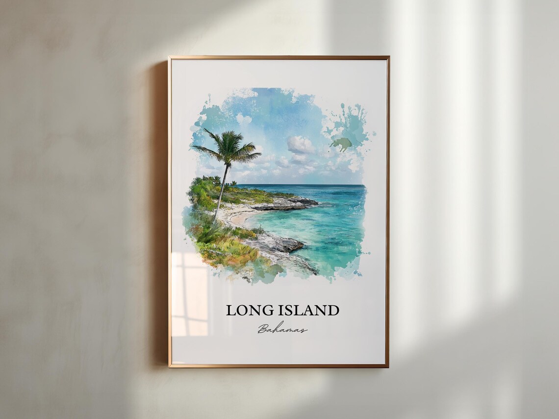 Long Island Bahamas Watercolor Beach Cove Turquoise Shore Poster - Image 5