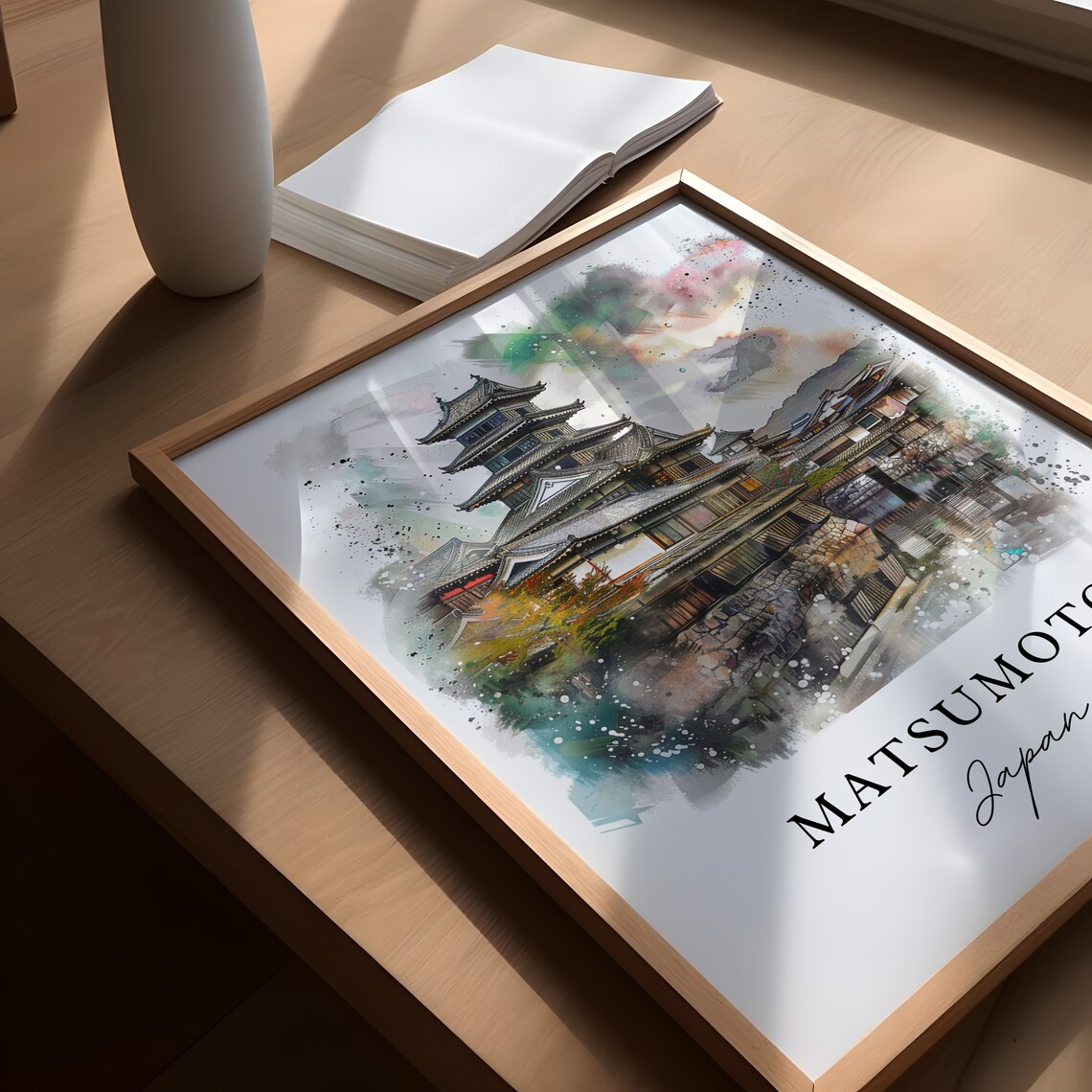 Matsumoto Japan Castle Black Fortress Watercolor Travel Poster - Image 4