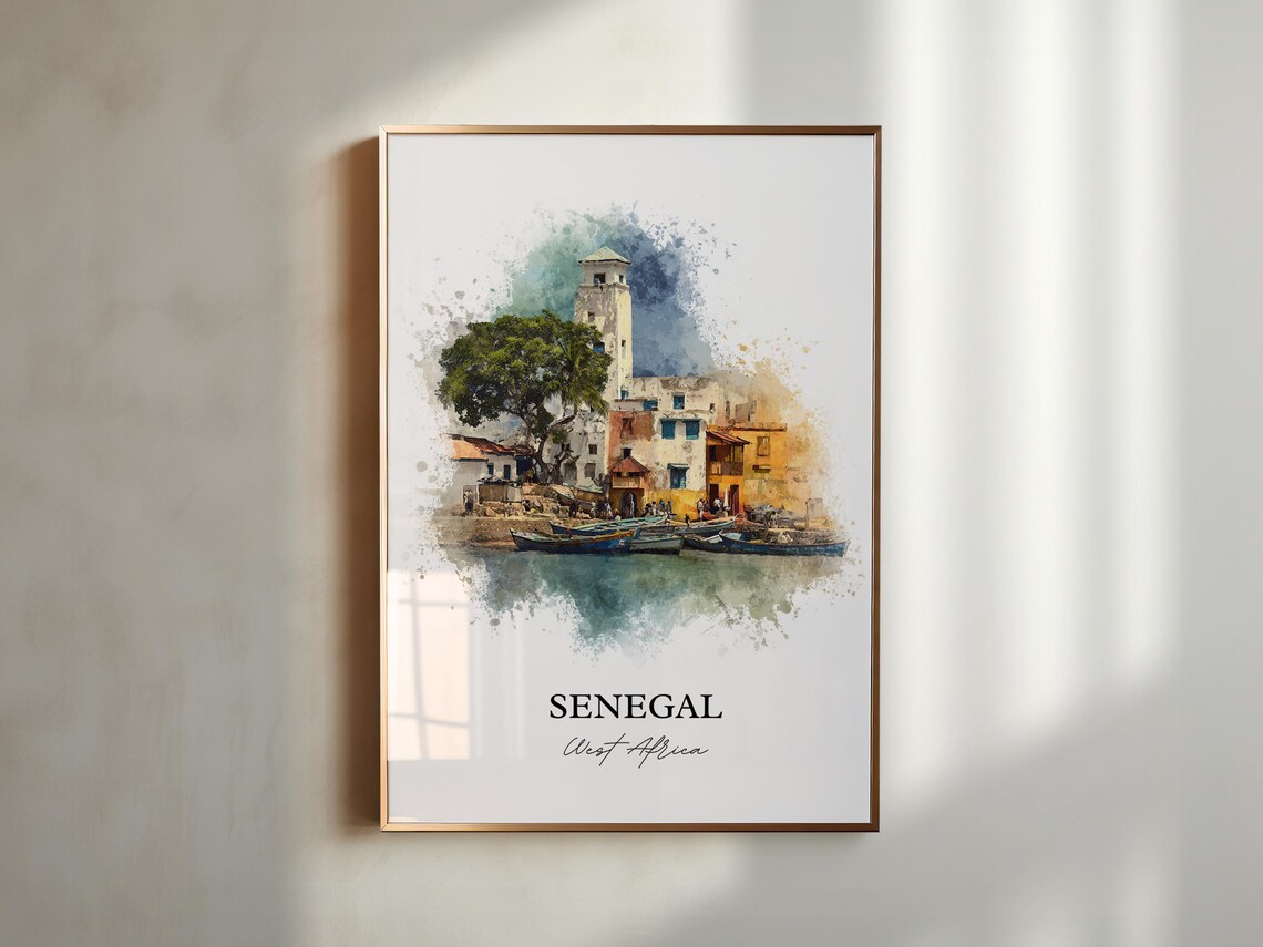Senegal West Africa Fishing Harbor Boats Watercolor Travel Poster - Image 5