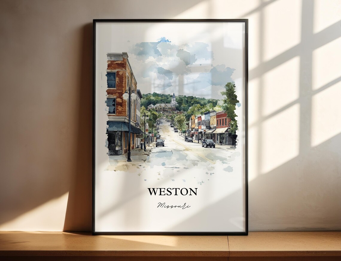 Weston Missouri Quaint Small Town Main Street Watercolor Poster - Image 5