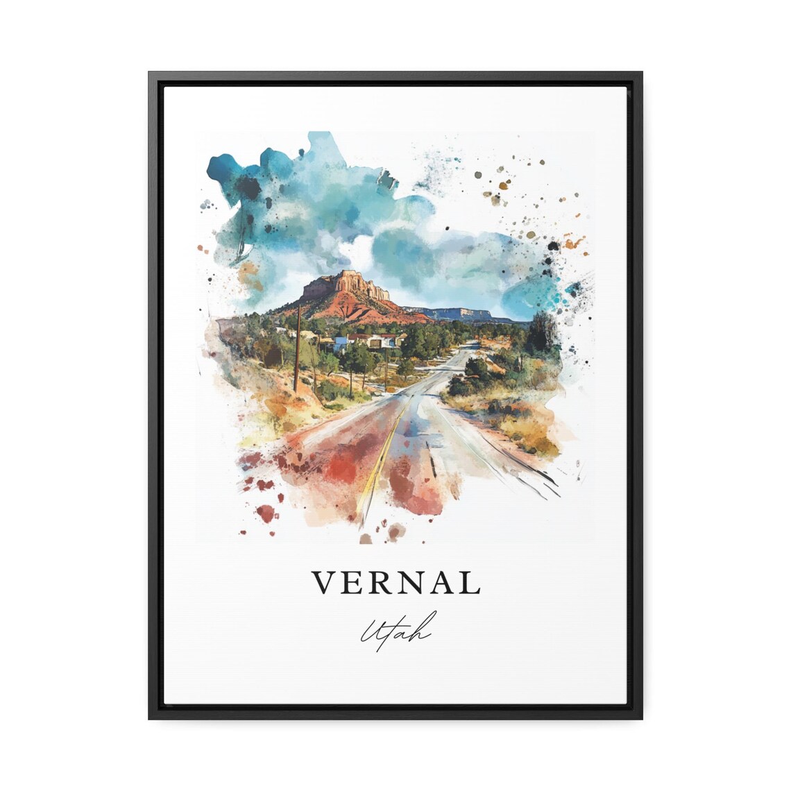 Vernal Utah Desert Road Red Rock Mesa Watercolor Travel Poster